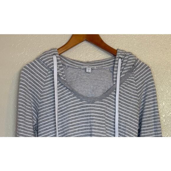 Not For Sale Standard James Perse Hoodie Women Small Gray Striped Kangaroo - Picture 3 of 9